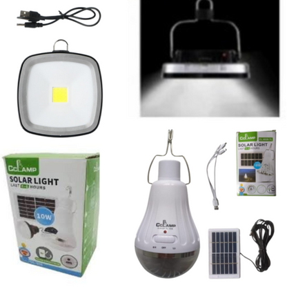 Súper combo bombillo con panel solar + Lampara solar recárgable con panel solar y recargable a 110V