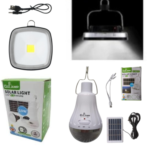 Súper combo bombillo con panel solar + Lampara solar recárgable con panel solar y recargable a 110V